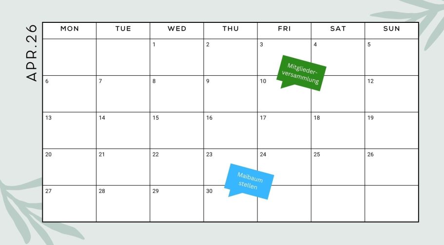 Kalender für den Februar mit einem markierten Datum und einer Notiz.